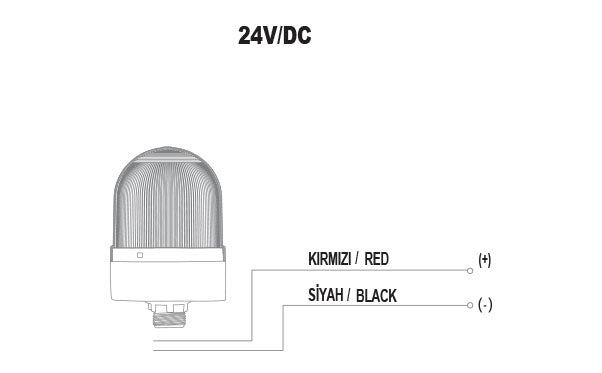 Knipperende ø70 NUT.CONN.SIGNAL BEACON MET BUZZ., 40-250V AC/DC., BLAUW MET 10CM EXT.TUBE